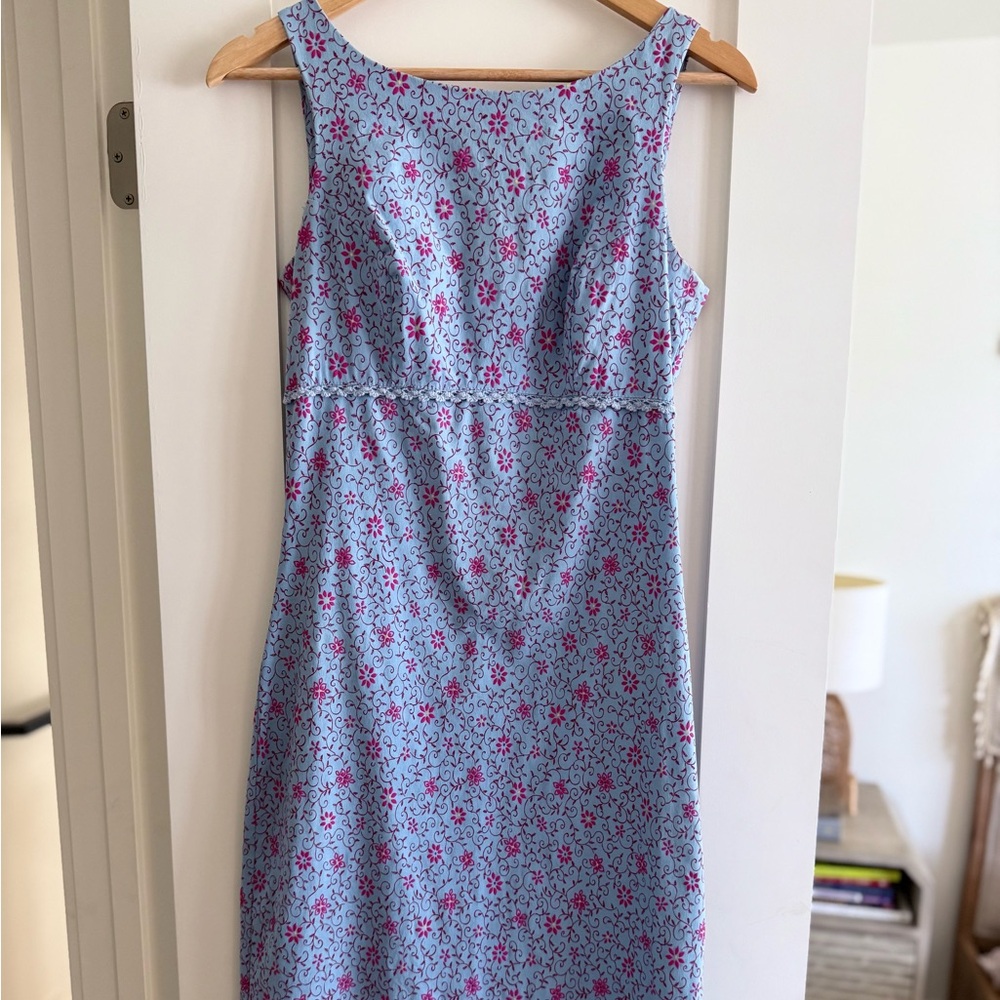 Vintage 1990’s Betsey Johnson Blue and Pink Floral Midi Dress